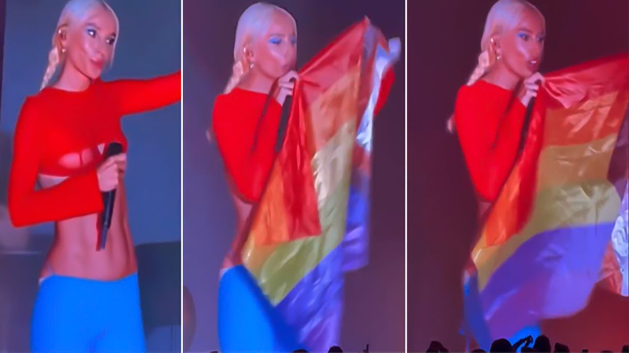 Ünlü şarkıcı Gülşen sahnede LGBT bayrağı açtı