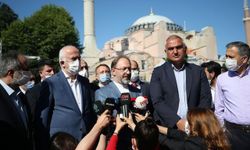 Bakan Ersoy ile Ali Erbaş Ayasofya Camisi'nde incelemelerde bulundu