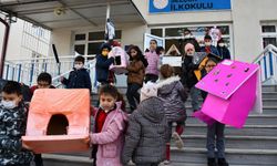 Bursa İznik'te öğrenciler her okula kedi yuvası yaptı