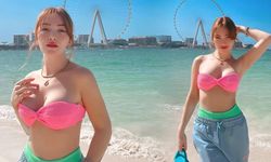 Danla Bilic Dubai tatilinde pembe bikinisiyle olay yarattı