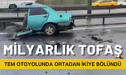 İstanbul TEM Otoyolu'nda kaza yapan araç ikiye bölündü