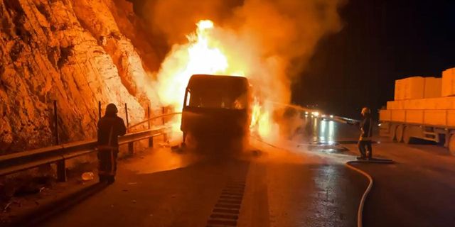 Mersin'de 8 ton kömür yüklü tır yolda alev alev yandı