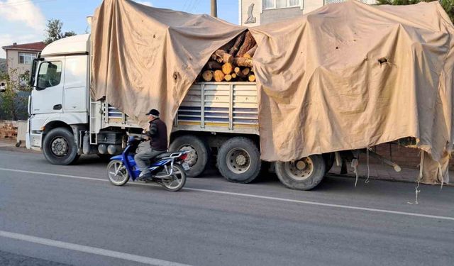 Tonlarca kütük yola devrildi, öğretmen ölümden döndü