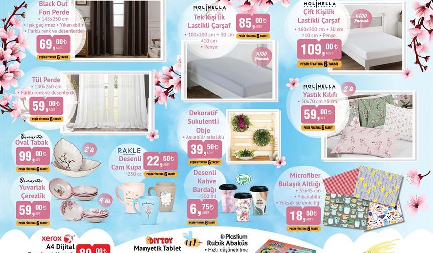 Molinelle Sakura Desen Çift İkşilik Nevresim Seti 299 TLMolinelle Çift Kişilik Lastikli Çarşaf 109 TLMolinelle Tek Kişilik Lastikli Çarşaf 85 TLMolinelle Yastık Kılıfı 59 TLBlack Out Fon Perde 69 TLTül Perde 59 TL.