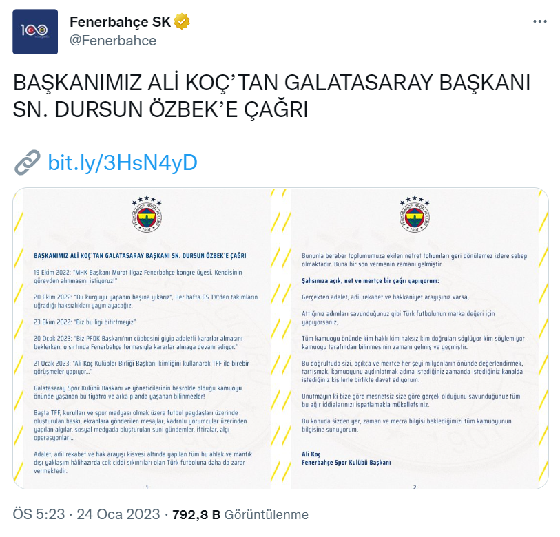 Fenerbahçe Açıklama