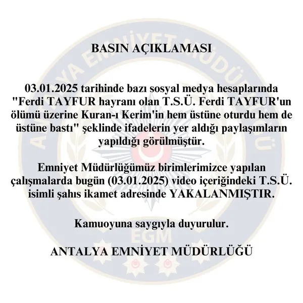 Antalya Emniyet Müdürlüğü Basın Açıklaması